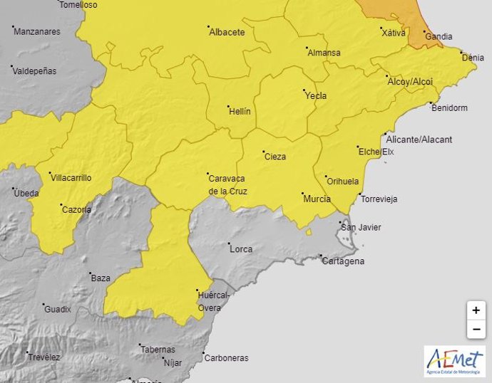 La Aemet mantiene sus avisos de nivel amarillo por lluvia y tormentas en el Noroeste, Altiplano y Vega del Segura