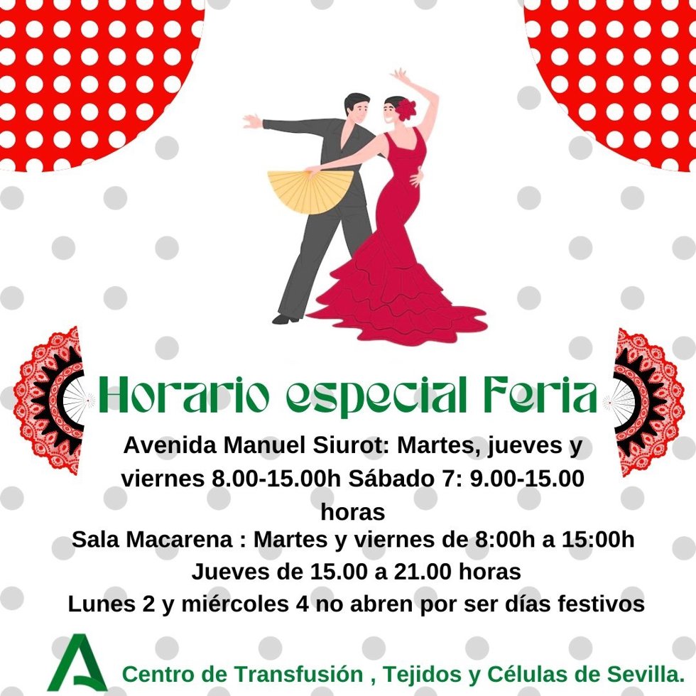 Horario del Centro de Transfusión, Tejidos y Células de Sevilla para donar sangre.