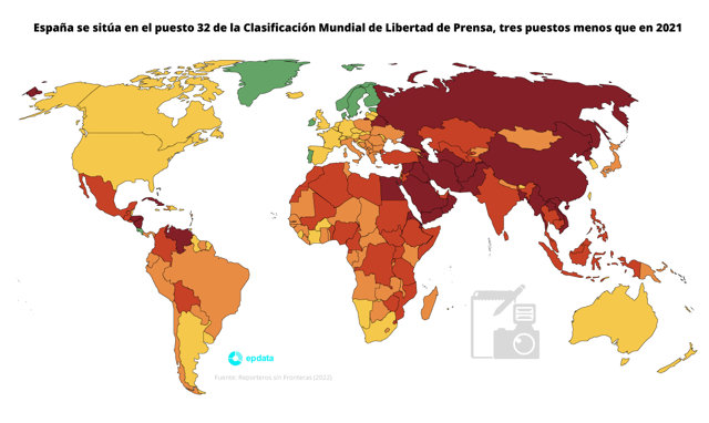 Clasificación mundial de la libertad de prensa según Reporteros sin Fronteras (2022)