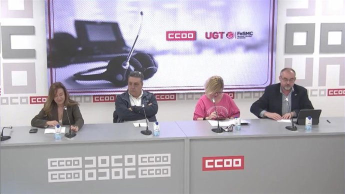 Rueda de prensa en la sede de CCOO en la que el sindicato y UGT han evaluado la situación en el sector del contact center y han anunciado su intención de realizar movilizaciones hasta la firma de un convenio
