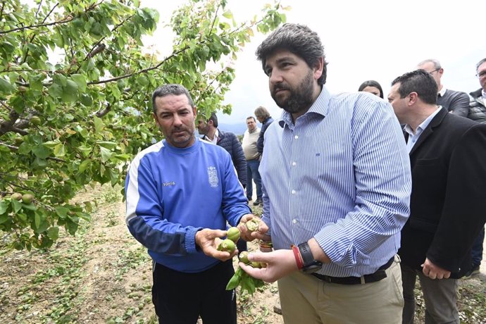 El presidente de la Comunidad, Fernando López Miras, visita en Pliego una de las fincas agrícolas afectadas por el granizo