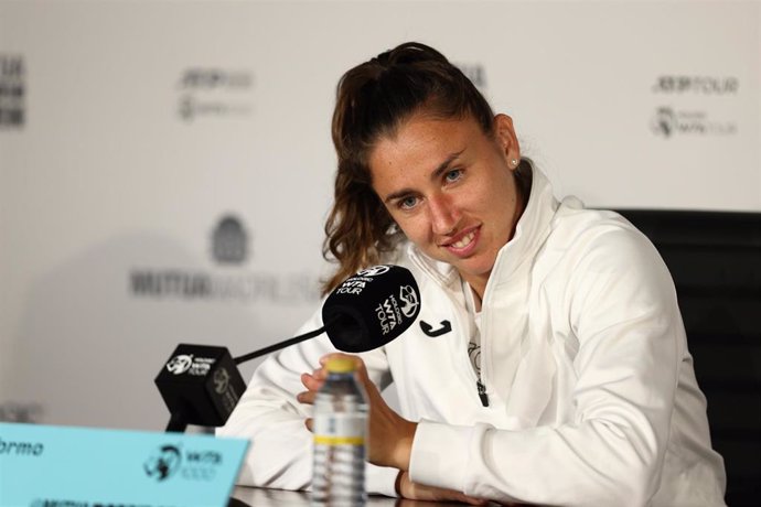 Sara Sorribes durante una rueda de prensa en el Mutua Madrid Open 2022