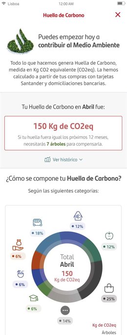 Archivo - Santander lanza una funcionalidad en su 'app' y web para que los clientes midan su huella de carbono
