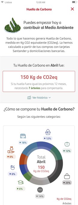 Archivo - Santander lanza una funcionalidad en su 'app' y web para que los clientes midan su huella de carbono