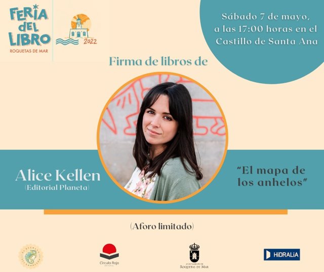 Alice Kellen firmará ejemplares en la Feria del Libro de Roquetas de Mar (Almería).