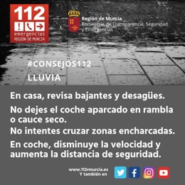 Consejos del '1-1-2' región de Murcia ante episodios de lluvias