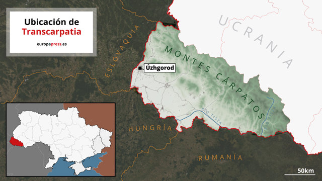 Mapa que muestra la ubicación de Transcarpatia en el oeste Ucrania