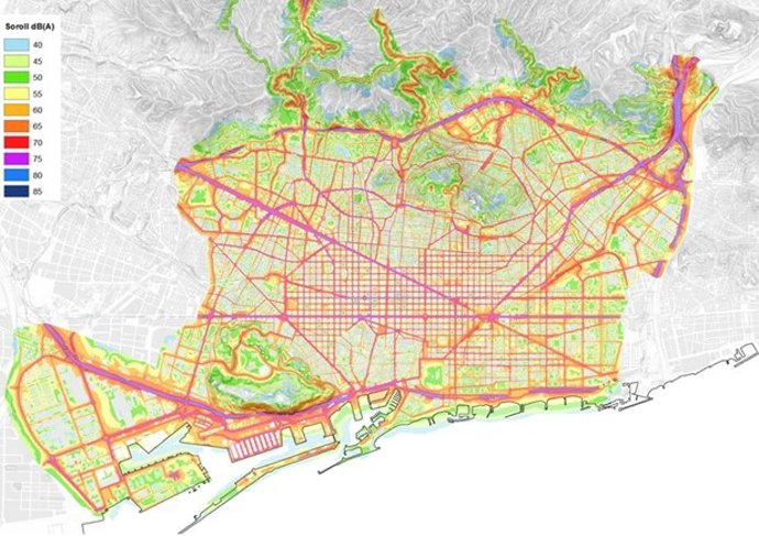 Mapa del ruido diurno de Barcelona