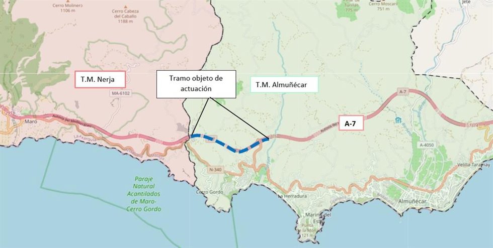 Archivo - Ubicación del tramo objeto de actuación, en Almuñécar (Granada).