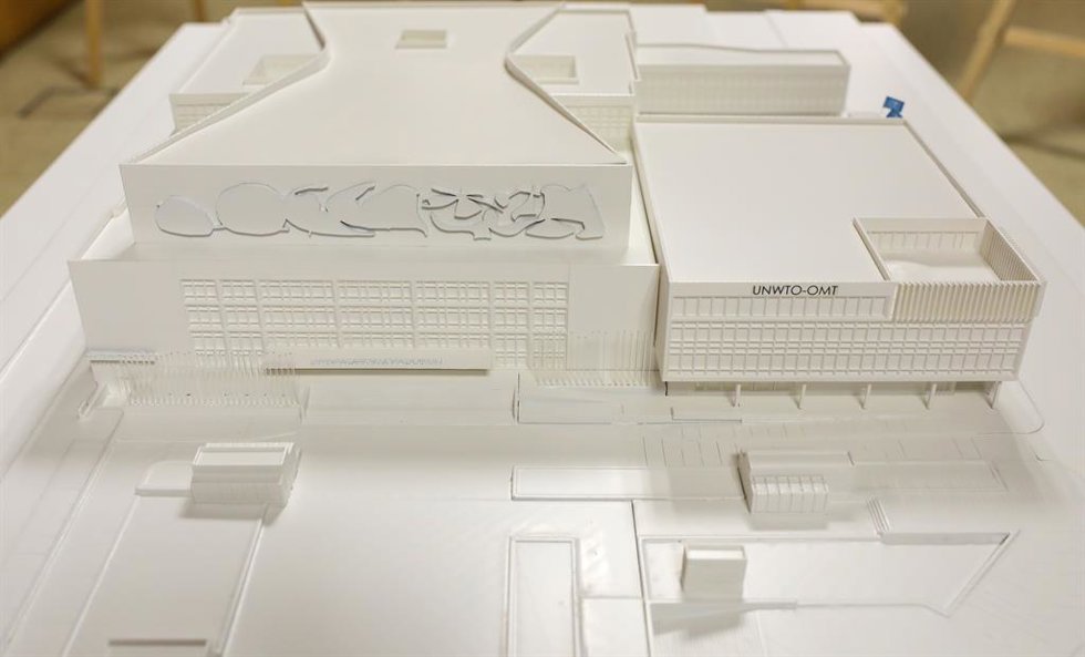Archivo - Una paqueta del proyecto de la nueva sede de la Organización Mundial del Turismo (OMT) en el Palacio de Congresos, a 15 de septiembre de 2021, en Madrid (España).