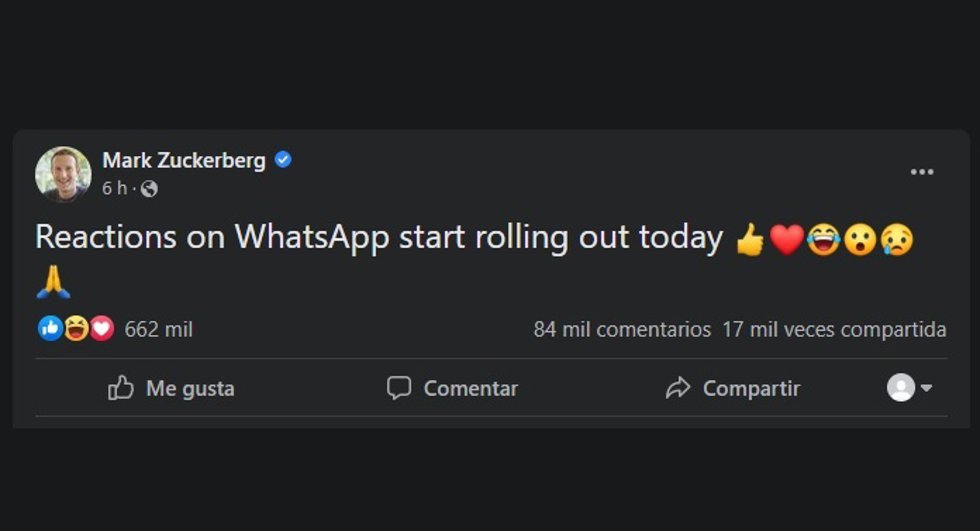 Reacciones a los mensajes de WhatsApp