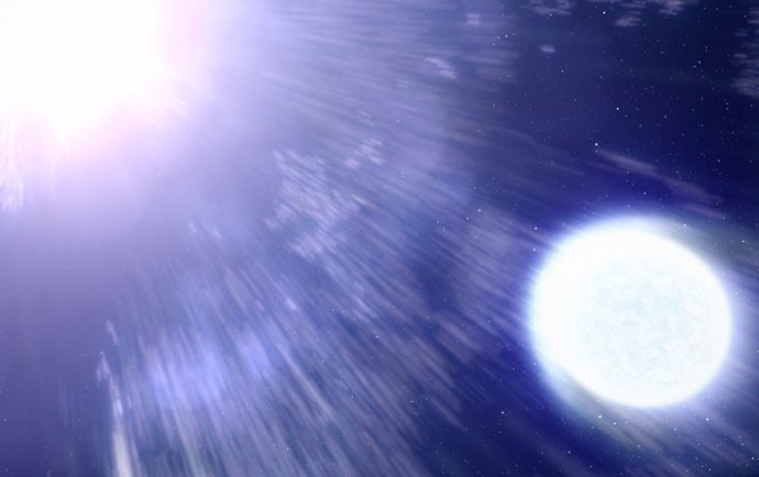 Ilustración de una estrella compañera soportando una explosión de supernova
