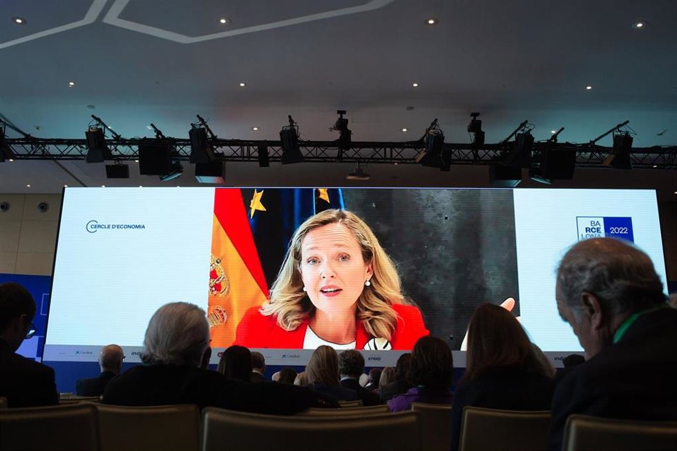 La vicepresidenta de Asuntos Económicos y Transformación Digital, Nadia Calviño, este jueves en la XXXVII Reunió Cercle d'Economia en Barcelona