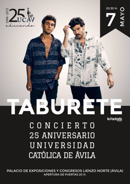 Cartel del concierto de Taburete en el 25 Aniversario de la Universidad Católica de Ávila.