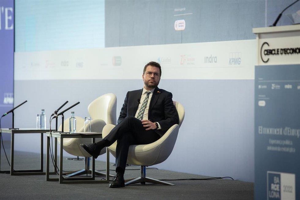 El presidente de la Generalitat, Pere Aragons, participa en la jornada inaugural de la XXXVII Reunió Cercle dEconomia, en el hotel W Barcelona, a 4 de mayo de 2022, en Barcelona, Catalunya (España). La XXXVII Reunió Cercle dEconomía cuenta con tres j