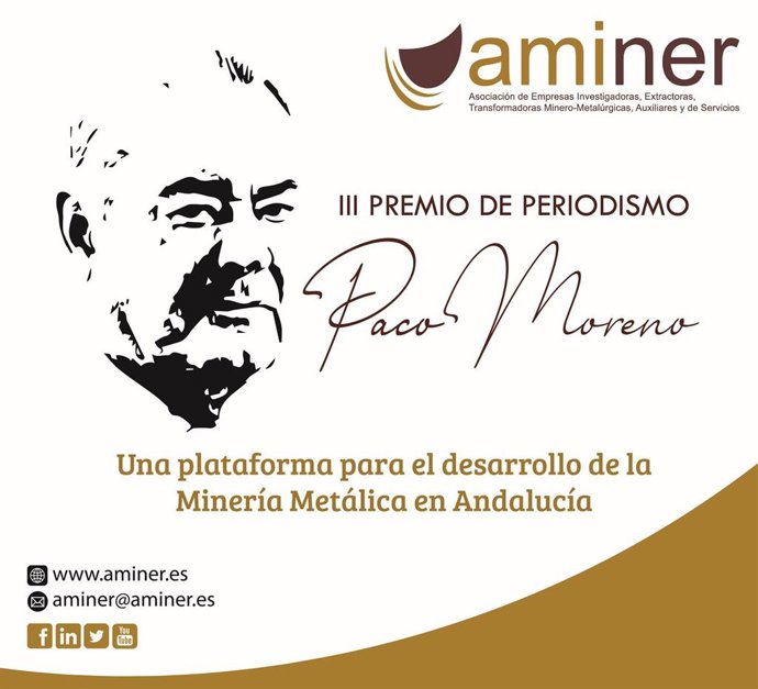 Aminer convoca el III Premio de periodismo 'Paco Moreno' sobre minería metálica andaluza.