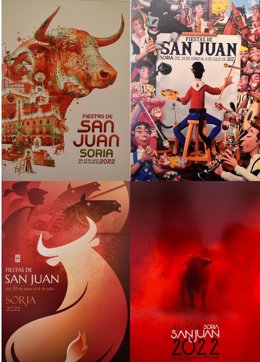 Los cuatro carteles finalistas que optan a ser el oficial de las fiestas de San Juan en Soria.