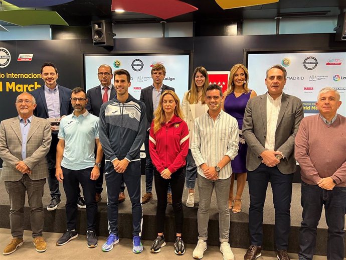 Los marchadores Jesús Ángel García Bragado, Marc Tur, Raquel González y Diego García presidieron la presentación del I Gran Premio Internacional Madrid Marcha.