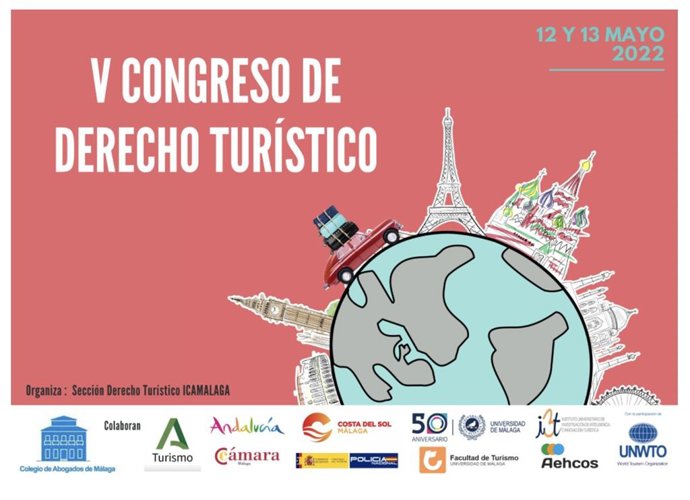 Cartel del V Congreso de Derecho Turístico que organiza el Colegio de Abogados de Málaga.