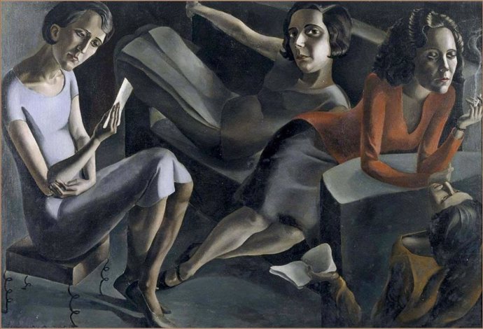 Tertulia (1929). Ángeles Santos (Girona, 1911- Madrid, 2013). Óleo sobre lienzo, 130 x 193 cm. Colección Museo Nacional Centro de Arte Reina Sofía.