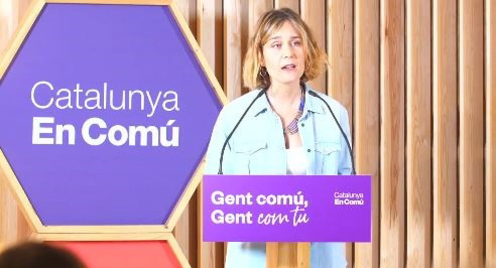 La líder de los comuns en el Parlament, Jéssica Albiach, durante su intervención en el Consell Nacional de CatComú