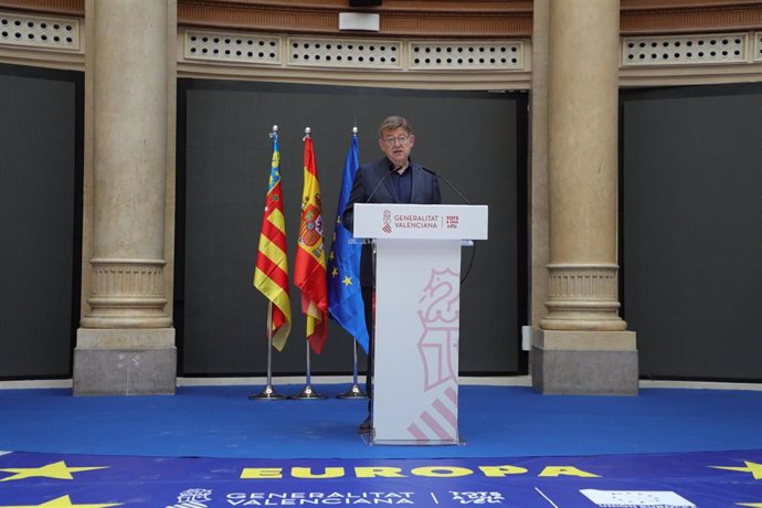 El presidente de la Generalitat, Ximo Puig, durante el acto institucional de la Generalitat con motivo del Día de Europa