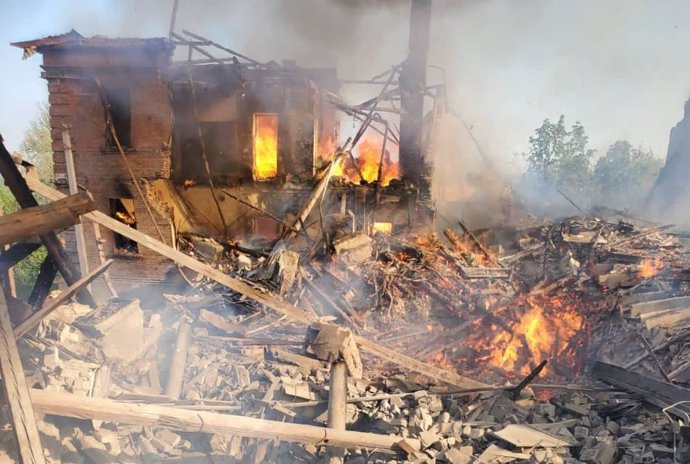 La escuela atacada en Belogorovka, Lugansk.