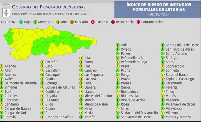 Mapa de riesgo por incendio forestal.