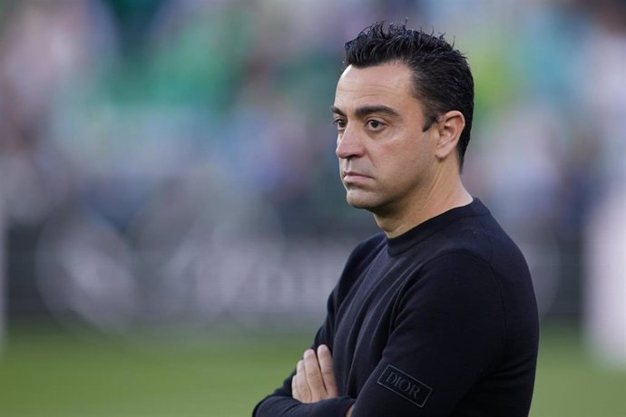 Xavi Hernandez, head coach of FC Barcelona, looks on during the spanish league, La Liga Santander, football match played between Real Betis and FC Barcelona at Benito Villamarin stadium on May 7, 2022, in Sevilla, Spain.