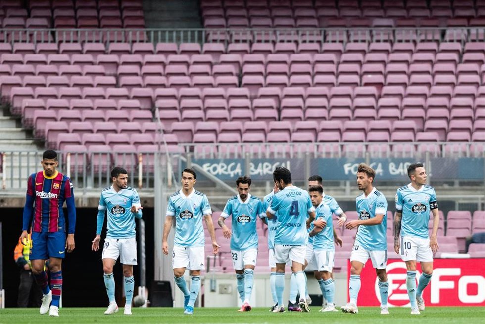 Archivo - 16th May 2021; Camp Nou, Barcelona, Catalonia, Spain; La Liga Football, Barcelona versus Celta de Vigo; Celta de Vigo celebrating a goal in camp nou stadium