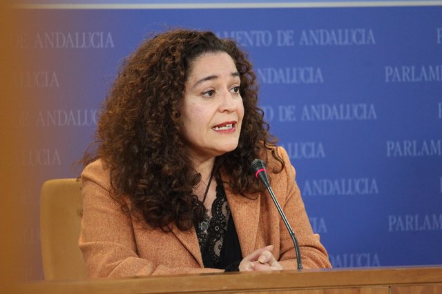 La portavoz parlamentaria de Unidas Podemos por Andalucía, Inmaculada Nieto, en rueda de prensa en el Parlamento en una foto de archivo.