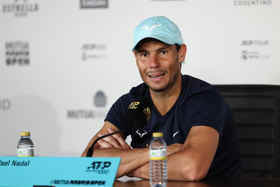 Rafael Nadal of Spain attends his press conference during the Mutua Madrid Open 2022 celebrated at La Caja Magica on May 06, 2022, in Madrid, Spain.