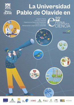 Cartel de la Pablo de Olavide para difundir la XX edición de la Feria de la Ciencia.