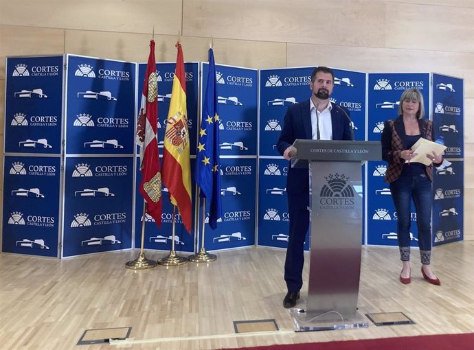 Luis Tudana y Mónica de la Sierra, durante su intervención hoy en las Cortes.