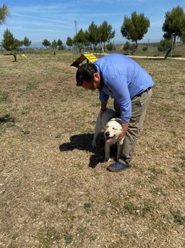 El alcalde de Paracuellos de Jarama, Jorge Alberto Campos en la inaguración del nuevo parque canino en Miramadrid