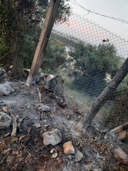 Restos del incendio declarado el pasado viernes en Gelves
