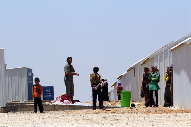 Archivo - Refugiados sirios en el campo de Azraq, en Jordania.