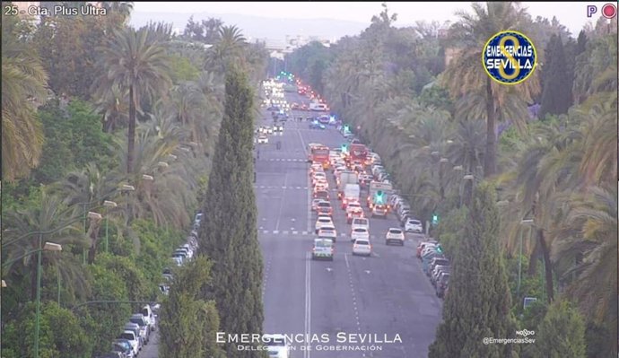 La avenida de La Palmera permanece cortada al tráfico como consecuencia del accidente.