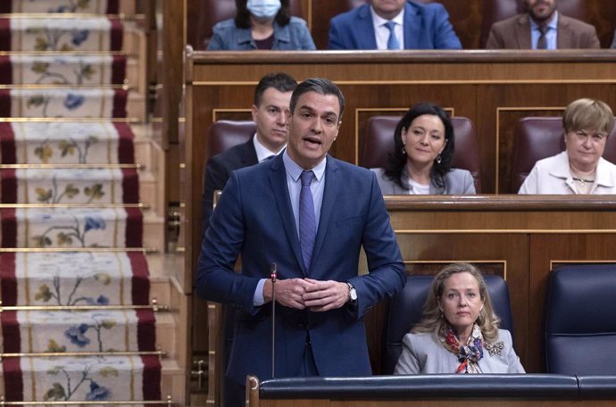 El presidente del Gobierno, Pedro Sánchez, interviene en una sesión plenaria, en el Congreso 