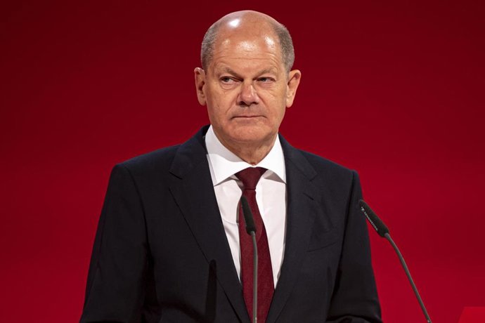 09 May 2022, Berlin: German Chancellor Olaf Scholz speaks during the 22nd Ordinary Federal Congress of the German Trade Union Confederation (DGB). Photo: Fabian Sommer/dpa