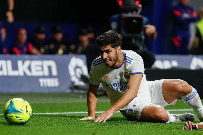 El extremo del Real Madrid Marco Asensio, durante el partido ante el Atlético de Madrid disputado en el Wanda Metropolitano de LaLiga Santander 2021-2022.