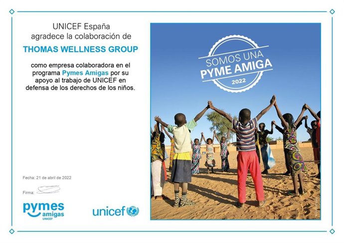 Thomas Wellness Group  se suma a programa de Unicef España