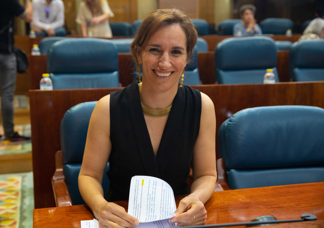 La portavoz de Más Madrid en la Asamblea de Madrid, Mónica García, durante un pleno en la Asamblea de Madrid, a 12 de mayo de 2022, en Madrid (España). 