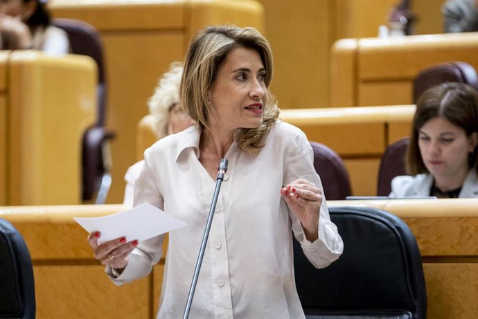 La ministra de Transportes, Movilidad y Agenda Urbana, Raquel Sánchez, interviene en una sesión de control al Gobierno.