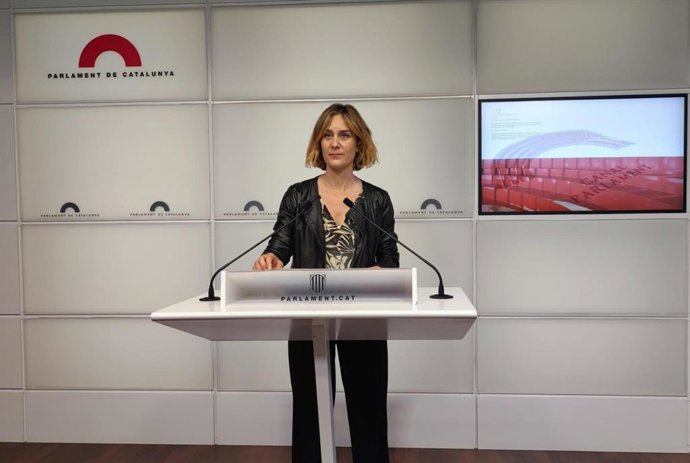 La líder dels comuns al Parlament, Jéssica Albiach, en la roda de premsa 