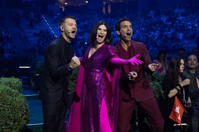 Los presentadores de Eurovisión 2022, Mika, Laura Pausini, Alessandro Cattelan.