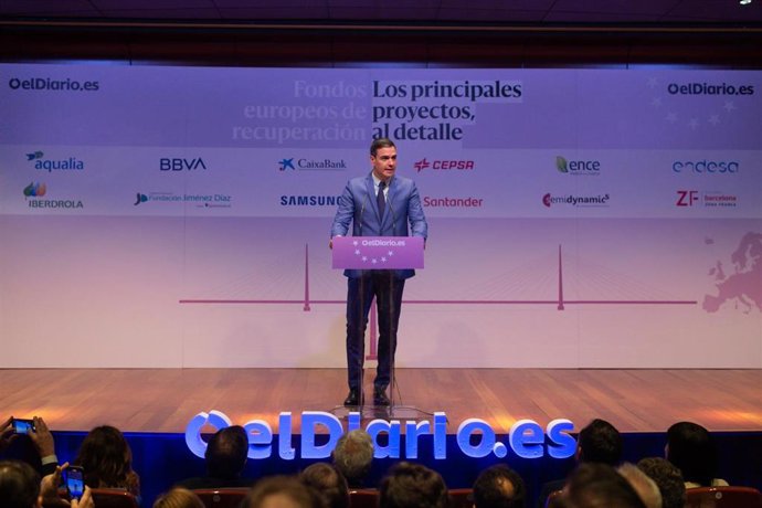 El presidente del Gobierno, Pedro Sánchez, inaugura la segunda  edición de las Jornadas de Fondos Europeos de Recuperación, en el Museo Nacional Centro de Arte Reina Sofía, a 12 de mayo de 2022, en Madrid (España). 