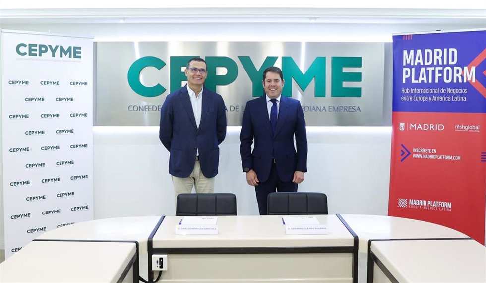 A la izquieda, el presidente y fundador de Madrid Platform, Carlos Morales, y a la derecha, el presidente de Cepyme, Gerardo Cueva.