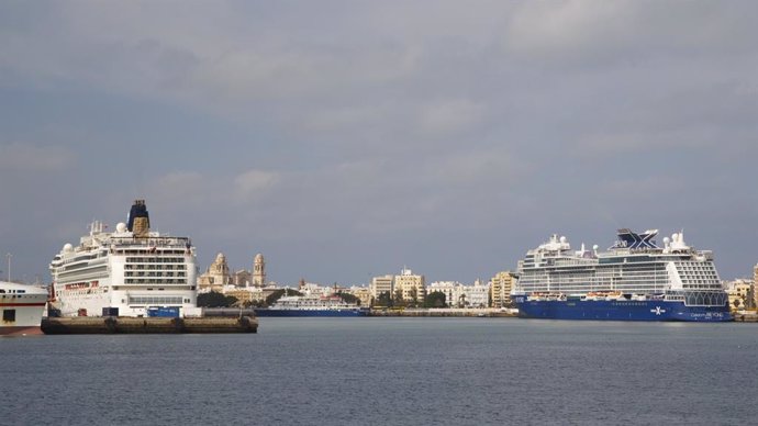 El puerto de Cádiz con cruceros atracados.