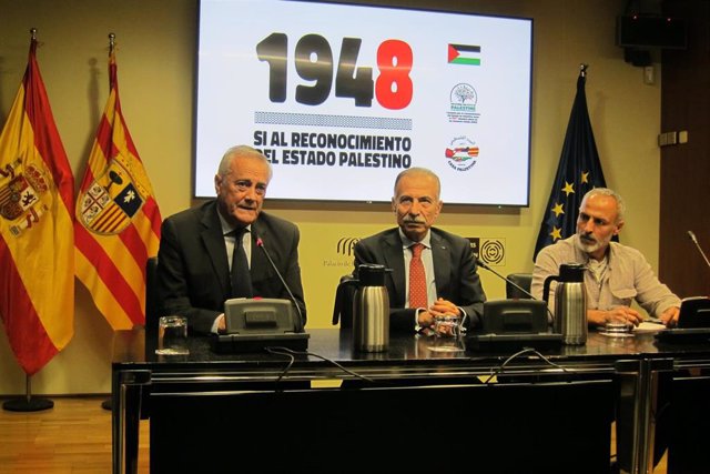 Presentación de la Plataforma Española para el Reconocimiento del Estado de Palestina, en la Sala Goya del Palacio de la Aljafería.